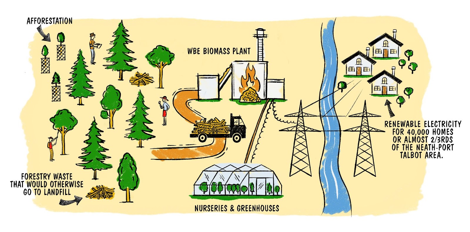 Renewable energy and sustainable innovative biomass plant diagram